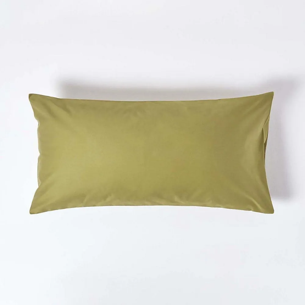 Taie d'oreiller vert olive en satin de coton égyptien 1000 fils, 50x90 cm ->Homescapes Best