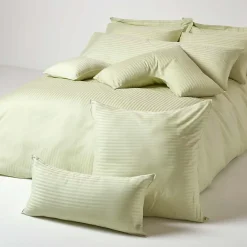 Homescapes Taie d'oreiller vert sauge satin rayé en coton égyptien 330 fils, 80x80 cm -* Taie D'Oreiller