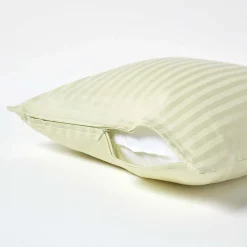 Taie d'oreiller vert sauge satin rayé en coton égyptien 330 fils, 40x40 cm -><noscript><img width=