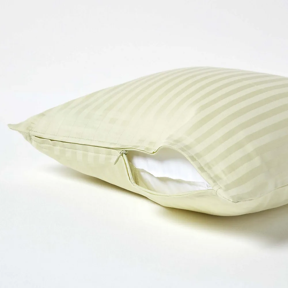 Taie d'oreiller vert sauge satin rayé en coton égyptien 330 fils, 40x40 cm ->Homescapes Clearance