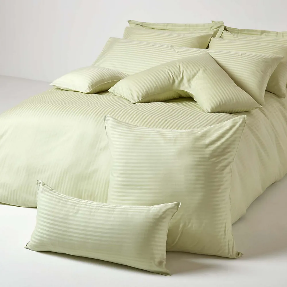 Taie d'oreiller vert sauge satin rayé en coton égyptien 330 fils, 40x40 cm ->Homescapes Clearance