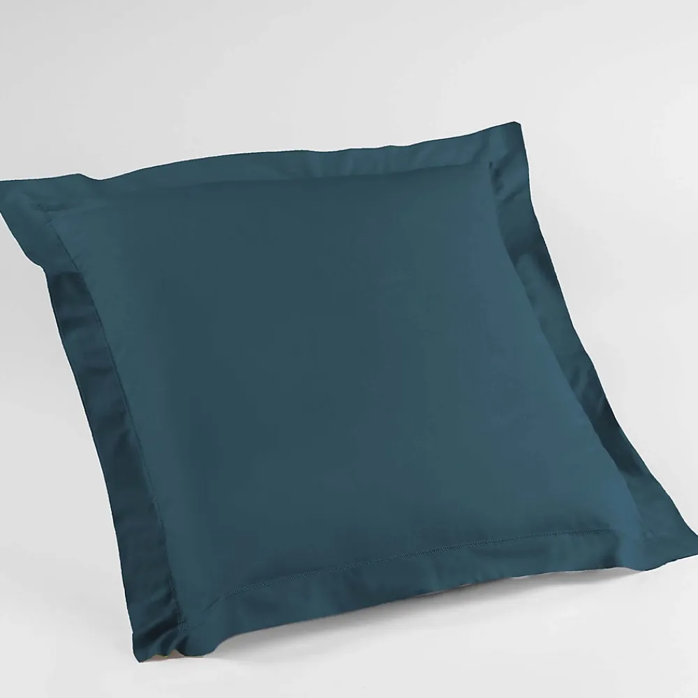 Douceur D'Intérieur Taie d'oreiller volant plat 63 x 63 cm uni 57 fils lina +point bourdon Bleu nuit* Taie D'Oreiller