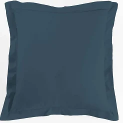 Douceur D'Intérieur Taie d'oreiller volant plat 63 x 63 cm uni 57 fils lina +point bourdon Bleu nuit* Taie D'Oreiller