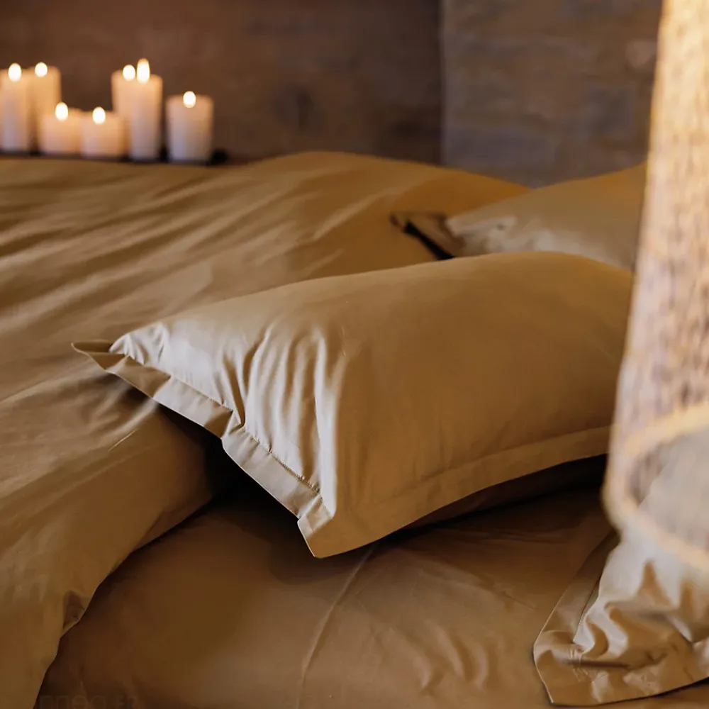 Linnea Taie d'oreiller volants plats 50x70 cm percale MANOIR marron Cognac* Taie D'Oreiller
