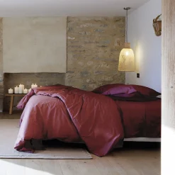 Taie d'oreiller volants plats 65x65 cm percale MANOIR rouge Carmin>Linnea Sale