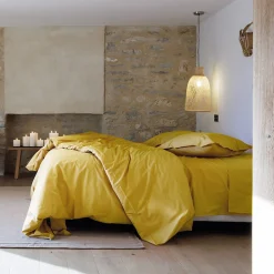 Taie d'oreiller volants plats 65x65 cm percale MANOIR jaune Moutarde>Linnea Hot