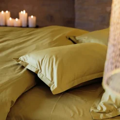 Taie d'oreiller volants plats 50x70 cm percale MANOIR vert Jasmin><noscript><img width=