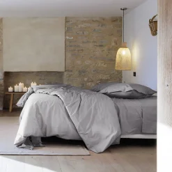 Taie d'oreiller volants plats 65x65 cm percale MANOIR gris Acier>Linnea Outlet