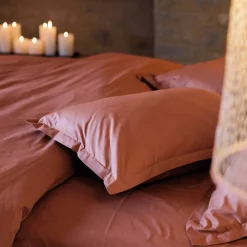 Taie d'oreiller volants plats 65x65 cm percale MANOIR rose Peche><noscript><img width=