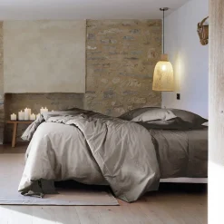 Taie d'oreiller volants plats 65x65 cm percale MANOIR gris Cendre>Linnea Online