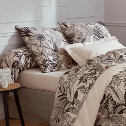 Taie d'oreiller 65x65 cm percale de coton ALBA beige/noir><noscript><img width=