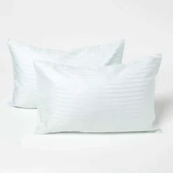 Homescapes Taies d'oreiller enfant bleu satin rayé en coton égyptien 330 fils, 40x60 cm, lot de 2 -* Taie D'Oreiller