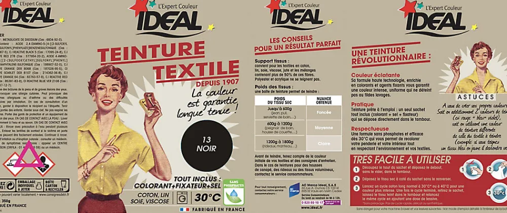 Ideal Teinture textile vintage noir Idéal 350g* Entretien Du Textile