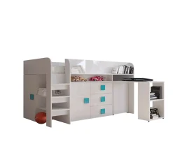 TOLEDO 1 Lit superposé 203,3/106,6/125 (blanc/blanc/turquoise)>Abiks Meble Sale