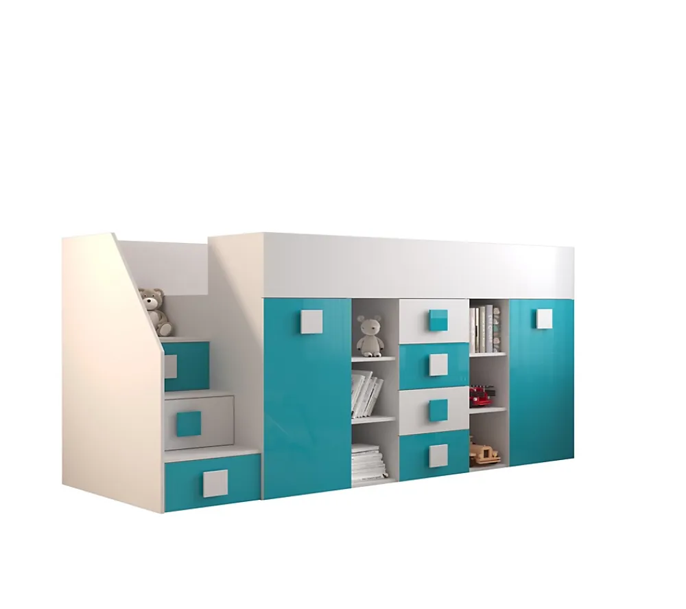 Abiks Meble TOLEDO 3L Lit superposé 248,5/123/93 (blanc/turquoise)*Enfant Lit Enfant