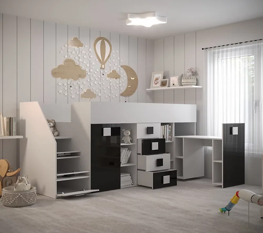 Abiks Meble TOLEDO 3L Lit superposé 248,5/123/93 (blanc/turquoise)*Enfant Lit Enfant