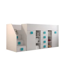 TOLEDO 3L Lit superposé 248,5/123/93 (blanc/blanc/turquoise)>Abiks Meble Online