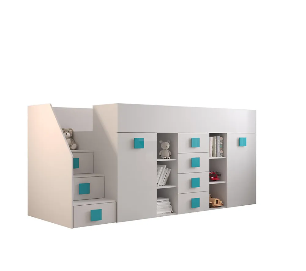 TOLEDO 3L Lit superposé 248,5/123/93 (blanc/blanc/turquoise)>Abiks Meble Online