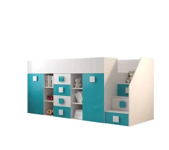 Abiks Meble TOLEDO 3P Lit superposé 248,5/123/93 (blanc/turquoise)*Enfant Lit Enfant