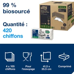 Chiffon de nettoyage ultra-résistant biosourcé blanc W4, technologie exelCLEAN, 4 x 105 chiffons, 930179><noscript><img width=