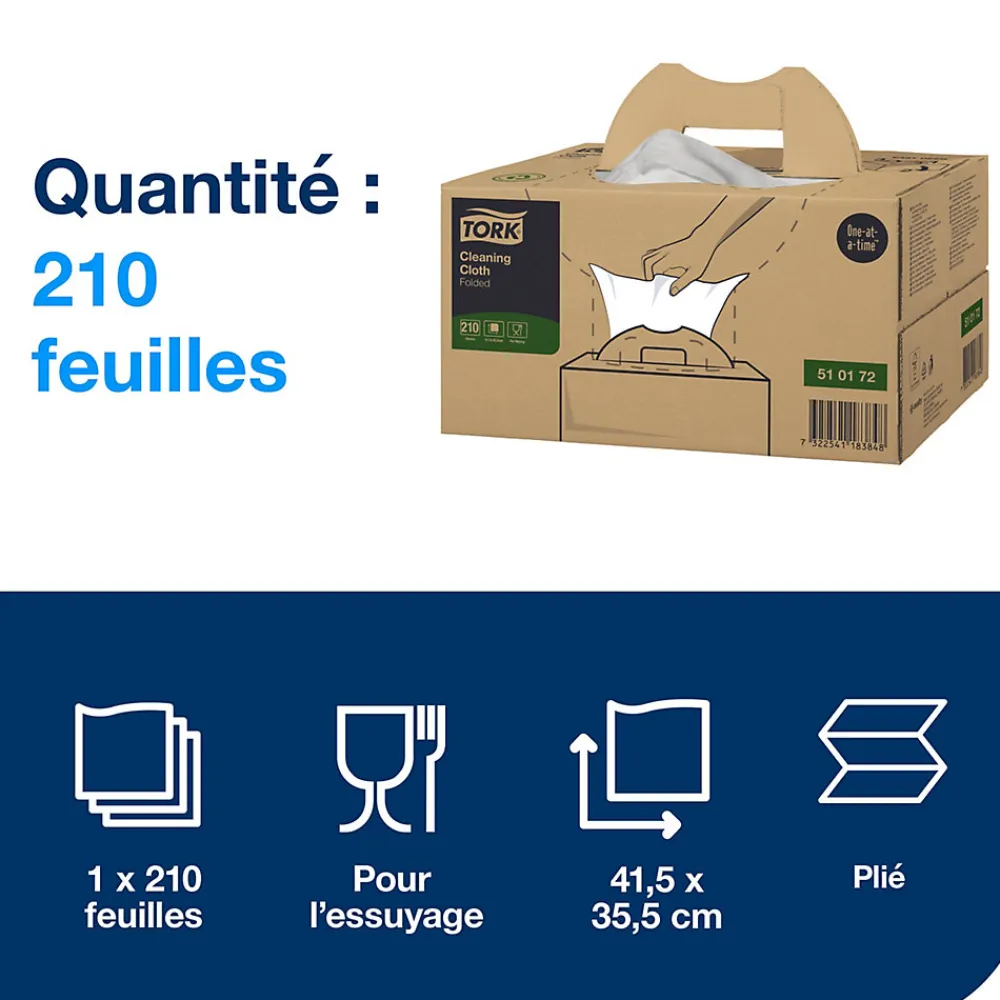Chiffon de Nettoyage Multi-usages blanc W7, Distribution feuille à feuille, 1 x 210 chiffons, 510172>Tork Outlet