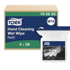 Tork Lingettes humides pour Nettoyage des mains blanc W14, 4 x 58 lingettes, 190692* Produit Multi-Usages|Lingette