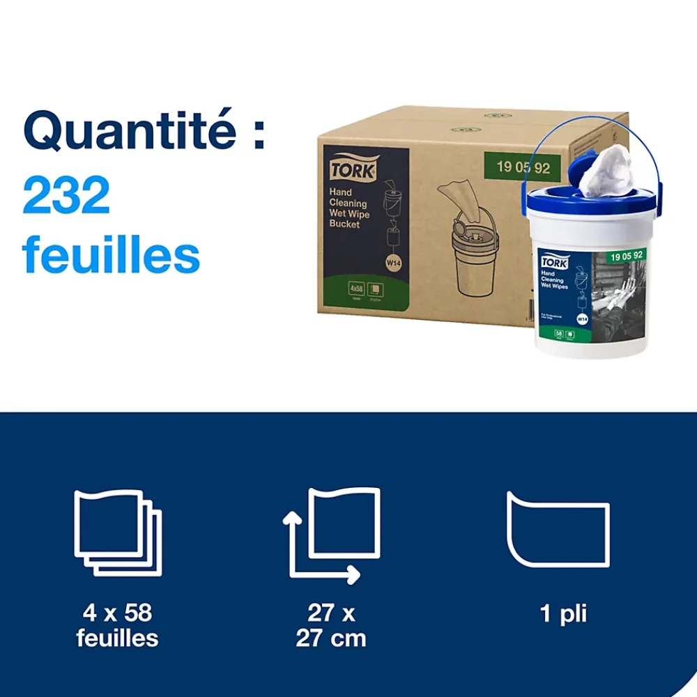 Tork Seau de Lingettes humides pour Nettoyage des mains blanc W14, sans parfum, 1 x 58 lingettes,190592* Produit Multi-Usages|Lingette