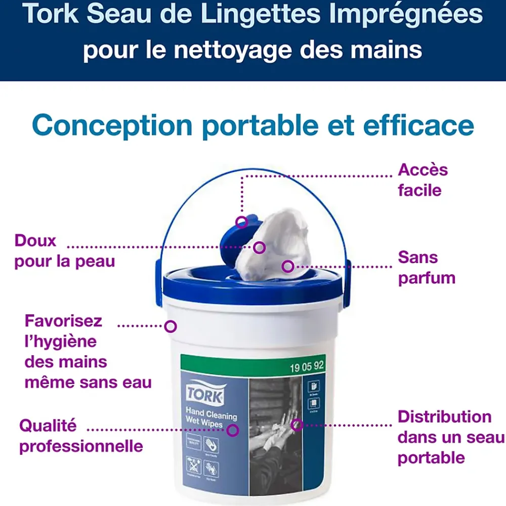 Tork Seau de Lingettes humides pour Nettoyage des mains blanc W14, sans parfum, 1 x 58 lingettes,190592* Produit Multi-Usages|Lingette