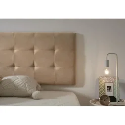 Tête de lit 160 Capitone Damier Tissu Anti-Tache 162x57x5cm Camel Clair.><noscript><img width=