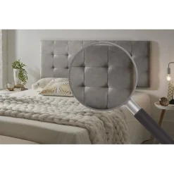 Tête de lit 105 Capitone Damier Tissu Anti-Tache 112x57x5cm Gris.><noscript><img width=