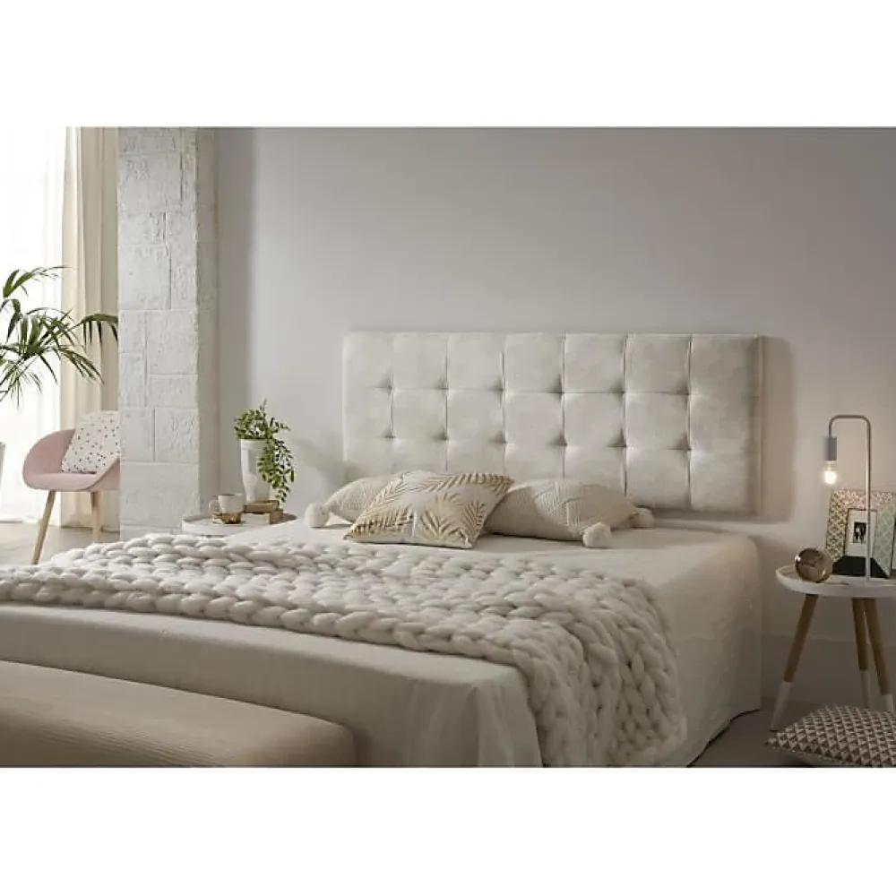 Eccox Tête de lit - - 105 Capitone - Tissu Anti-Tache - 112x57x5cm - Blanc Granit Cassé* Tête De Lit