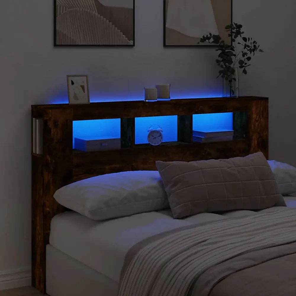 Vidaxl Tête de lit à LED chêne fumé 160x18,5x103,5cm bois d'ingénierie* Tête De Lit