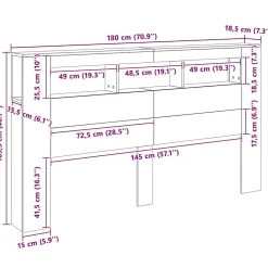 Tête de lit à LED gris béton 180x18,5x103,5cm bois d'ingénierie><noscript><img width=