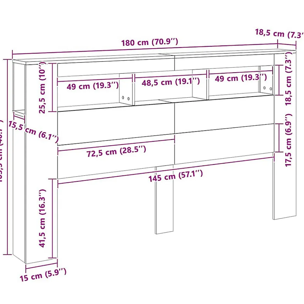 Tête de lit à LED gris béton 180x18,5x103,5cm bois d'ingénierie>Vidaxl Discount