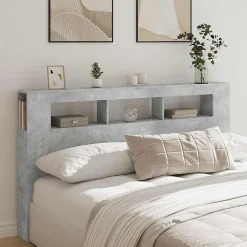 Tête de lit à LED gris béton 180x18,5x103,5cm bois d'ingénierie><noscript><img width=