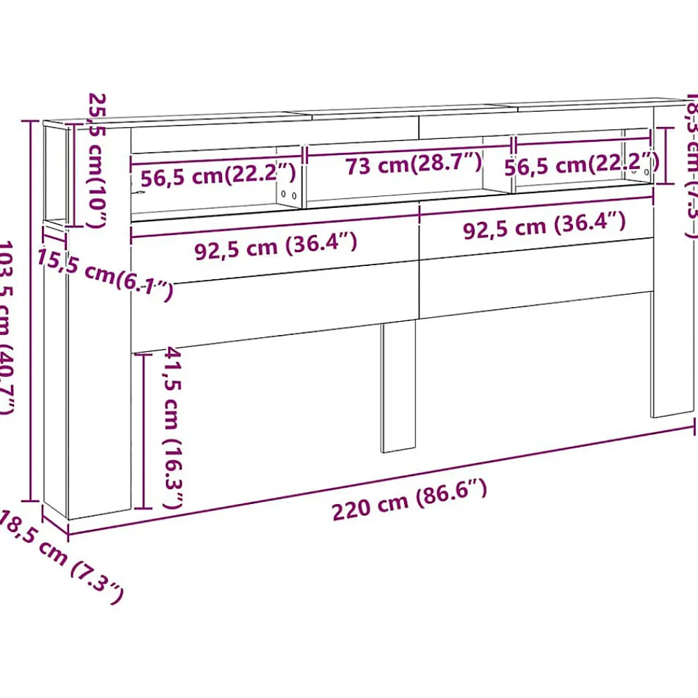 Tête de lit à LED vieux bois 220x18,5x103,5cm bois d'ingénierie>Vidaxl Clearance
