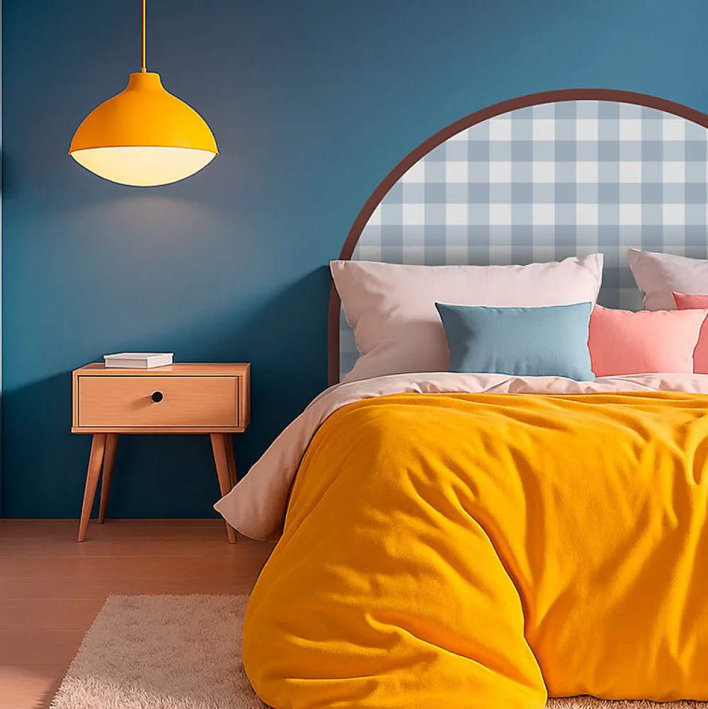99Deco Tête de lit - Vichy - intissé 225g/m² - pré-encollé - Bleu - 110x160cm* Tête De Lit