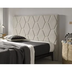 Eccox Tête de lit Agata en tissu gris blanc lit 80 115x115x8.* Tête De Lit