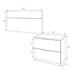 Dmora Tête de lit Aleangy, Table de chevet à deux tiroirs avec tête de lit pour lit simple de 90 cm, 100h50 cm, Chêne et Blanc* Tête De Lit