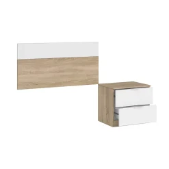Dmora Tête de lit Aleangy, Table de chevet à deux tiroirs avec tête de lit pour lit simple de 90 cm, 100h50 cm, Chêne et Blanc* Tête De Lit