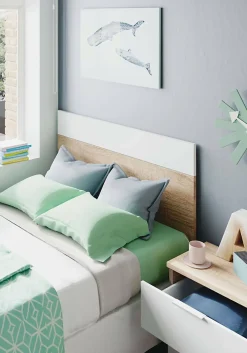 Dmora Tête de lit Aleangy, Table de chevet à deux tiroirs avec tête de lit pour lit simple de 90 cm, 100h50 cm, Chêne et Blanc* Tête De Lit