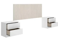 Pegane Tête de lit avec 2 tables de chevet coloris imitation lamelles, blanc - longueur 256 x profondeur 34 x hauteur 106 cm* Tête De Lit