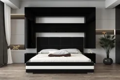 Azura Home Design Tête de lit avec rangement Armoire - pont de lit PANAMA 4/HG/B/1-1B noir/noir brillant 240x223x35cm* Tête De Lit