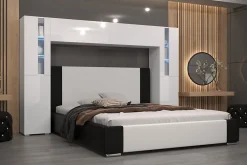 Tête de lit avec rangement Armoire - pont de lit PANAMA 8/21W/HG2-1B blanc/blanc brillant 240x184x35cm>Azura Home Design Outlet