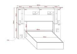 Tête de lit avec rangement Armoire - pont de lit PANAMA 8/21W/HG2-1B blanc/blanc brillant 240x184x35cm>Azura Home Design Outlet