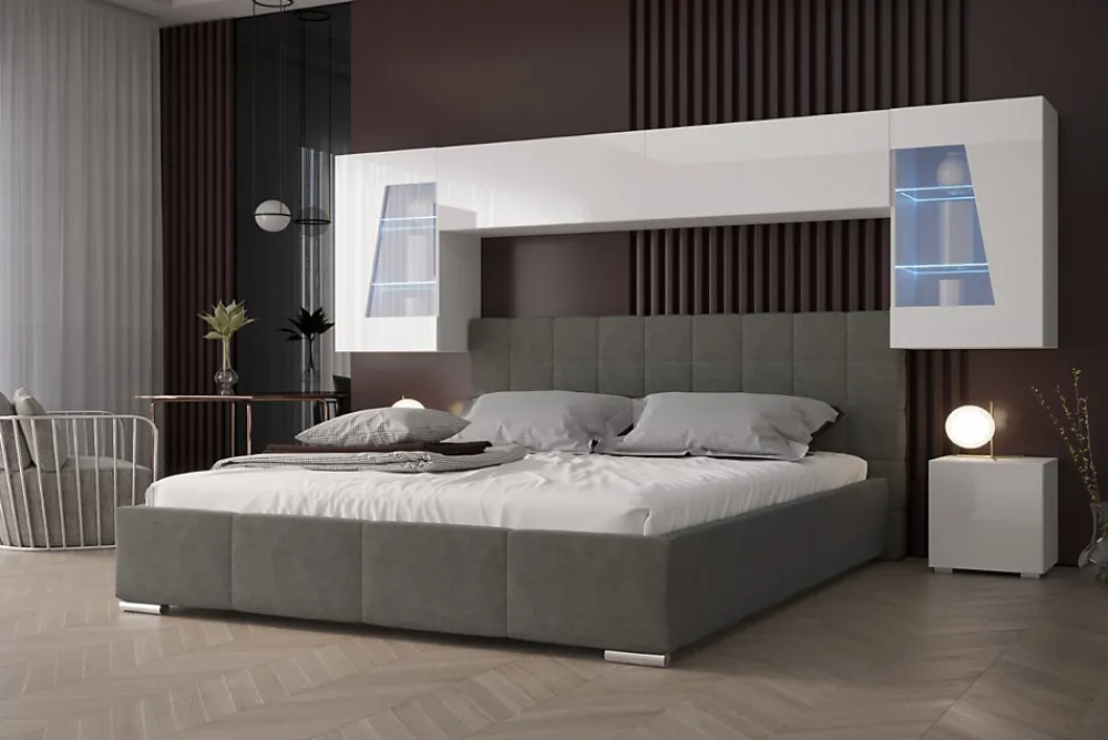 Tête de lit avec rangement Armoire - pont de lit PANAMA 11HG/W/2-1C blanc/blanc brillant 306x173x35cm>Azura Home Design Online