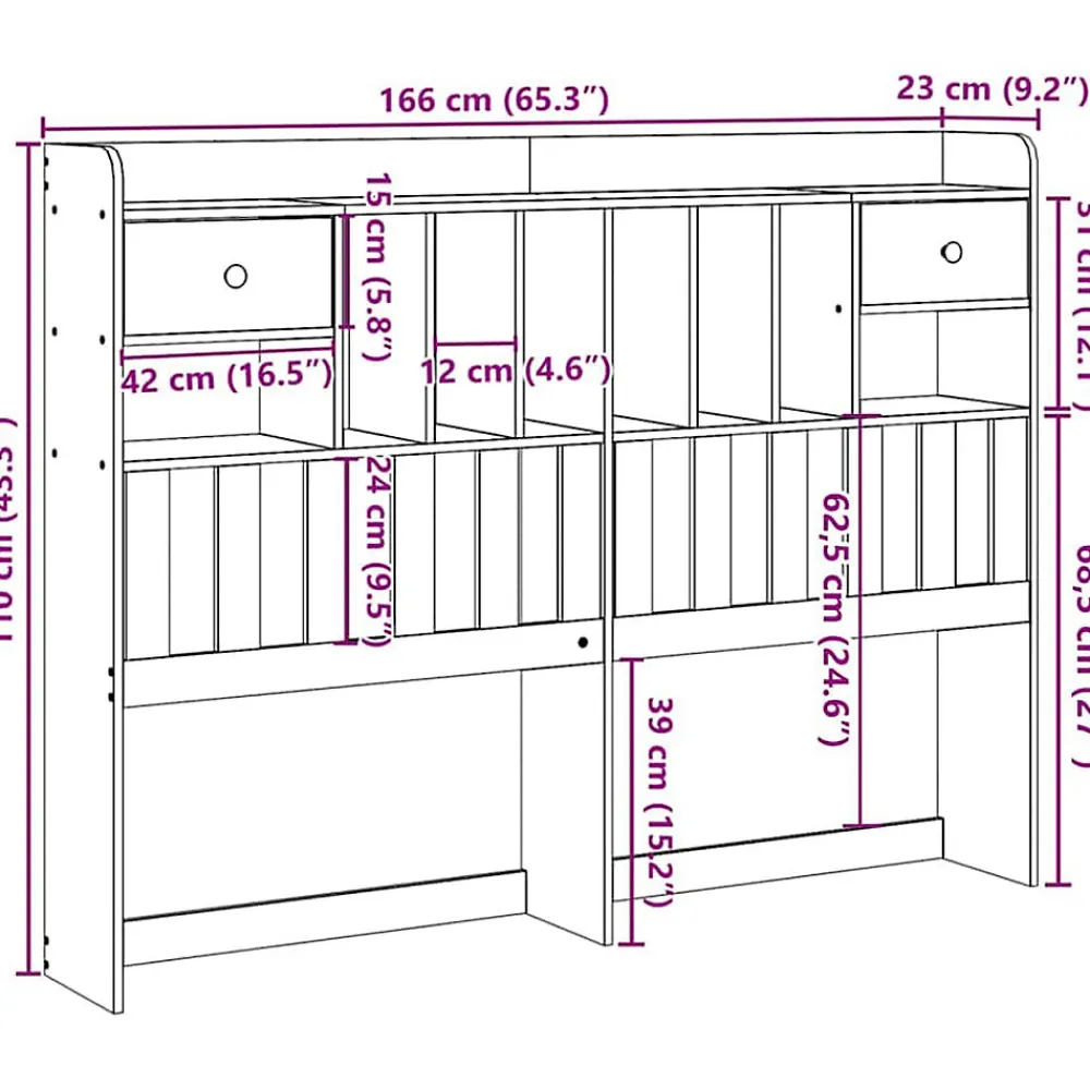 Tête de lit avec rangement cire marron 160cm bois massif de pin>Vidaxl New