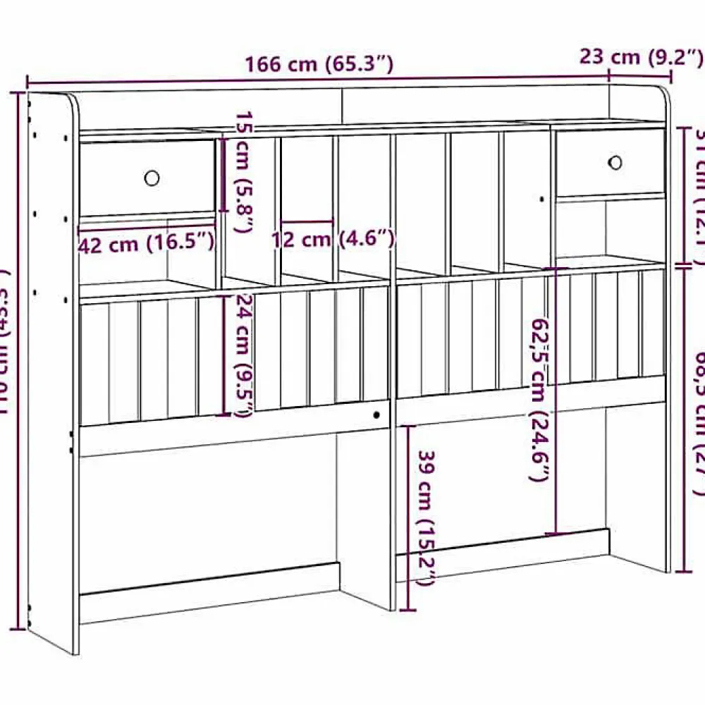 Tête de lit avec rangement cire marron 160cm bois massif de pin>Vidaxl New