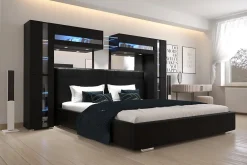 Azura Home Design Tête de lit avec rangement Armoire - pont de lit PANAMA 14/HG/B/1-1C noir/noir brillant 290x184x35cm* Tête De Lit