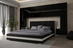 Tête de lit avec rangement Armoire - pont de lit PANAMA 7/HG/B/1-1A noir/noir brillant 323x213x35cm>Azura Home Design